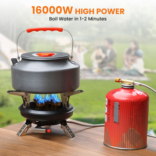 GEEKHOM 16000W Portable Camping Stove, Windproof, Foldable, Propane Adapter, Outdoor Cooking