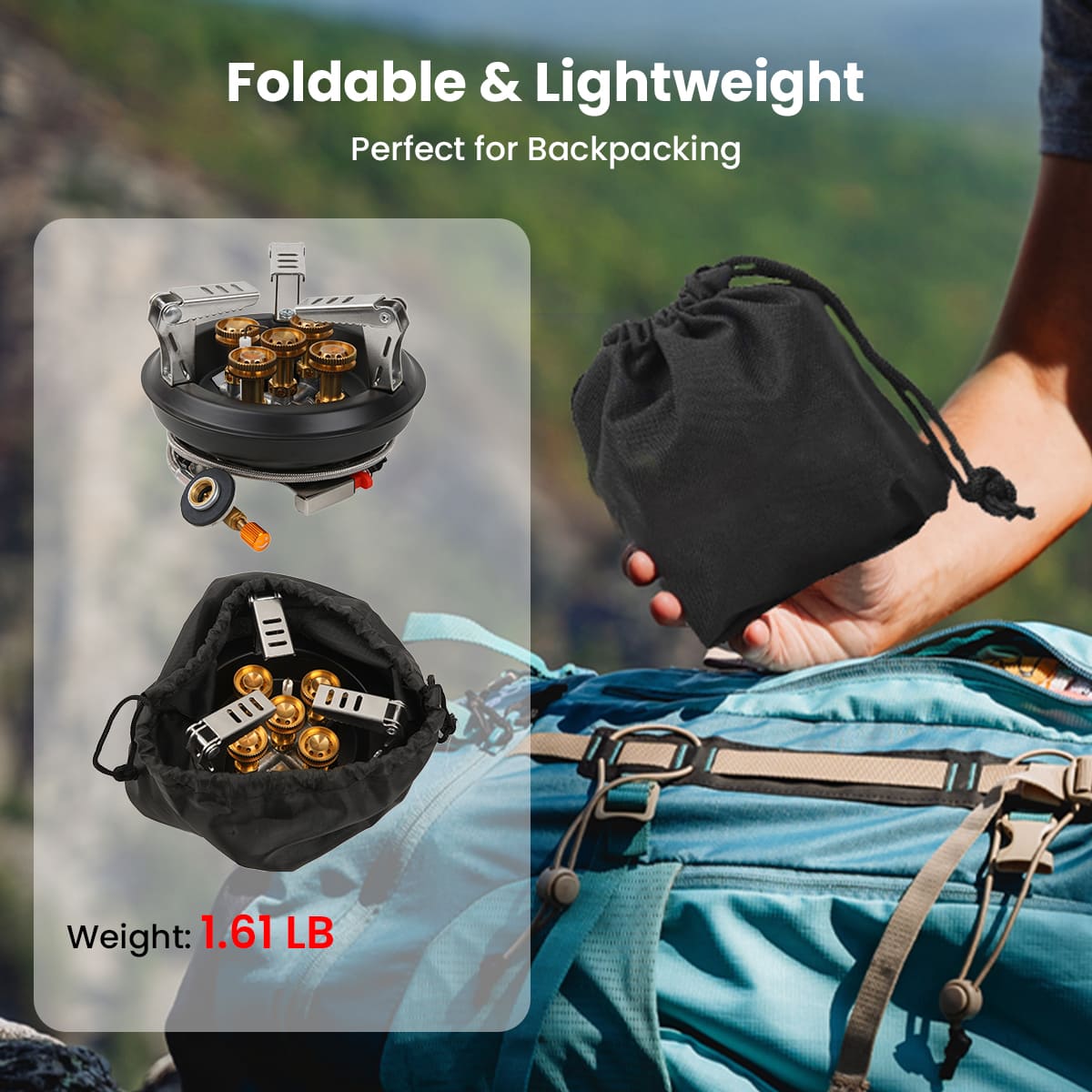 GEEKHOM 16000W Portable Camping Stove, Windproof, Foldable, Propane Adapter, Outdoor Cooking