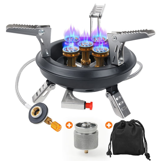 GEEKHOM 16000W Portable Camping Stove, Windproof, Foldable, Propane Adapter, Outdoor Cooking