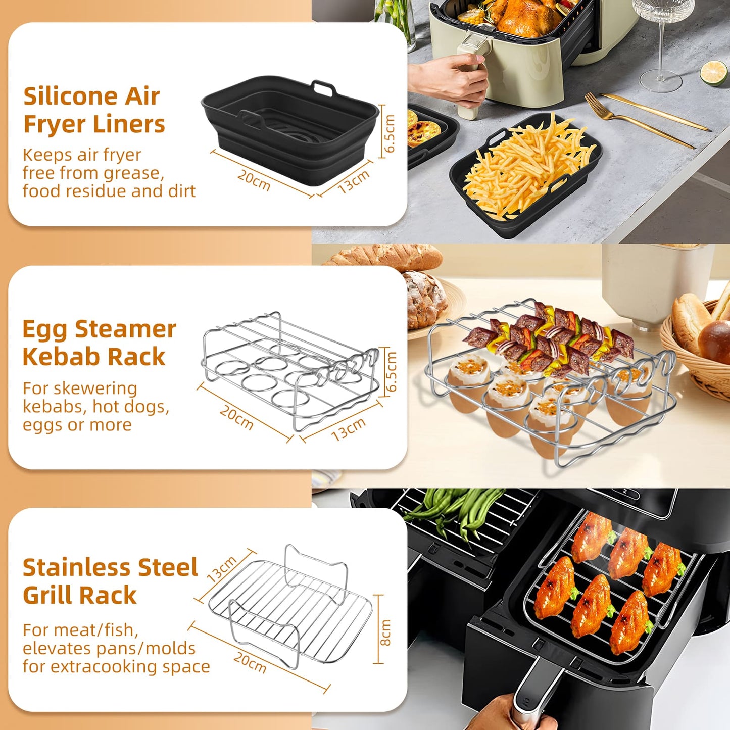 GEEKHOM 8PCS Air Fryer Accessories, for 8” Round, Oven/Microwave