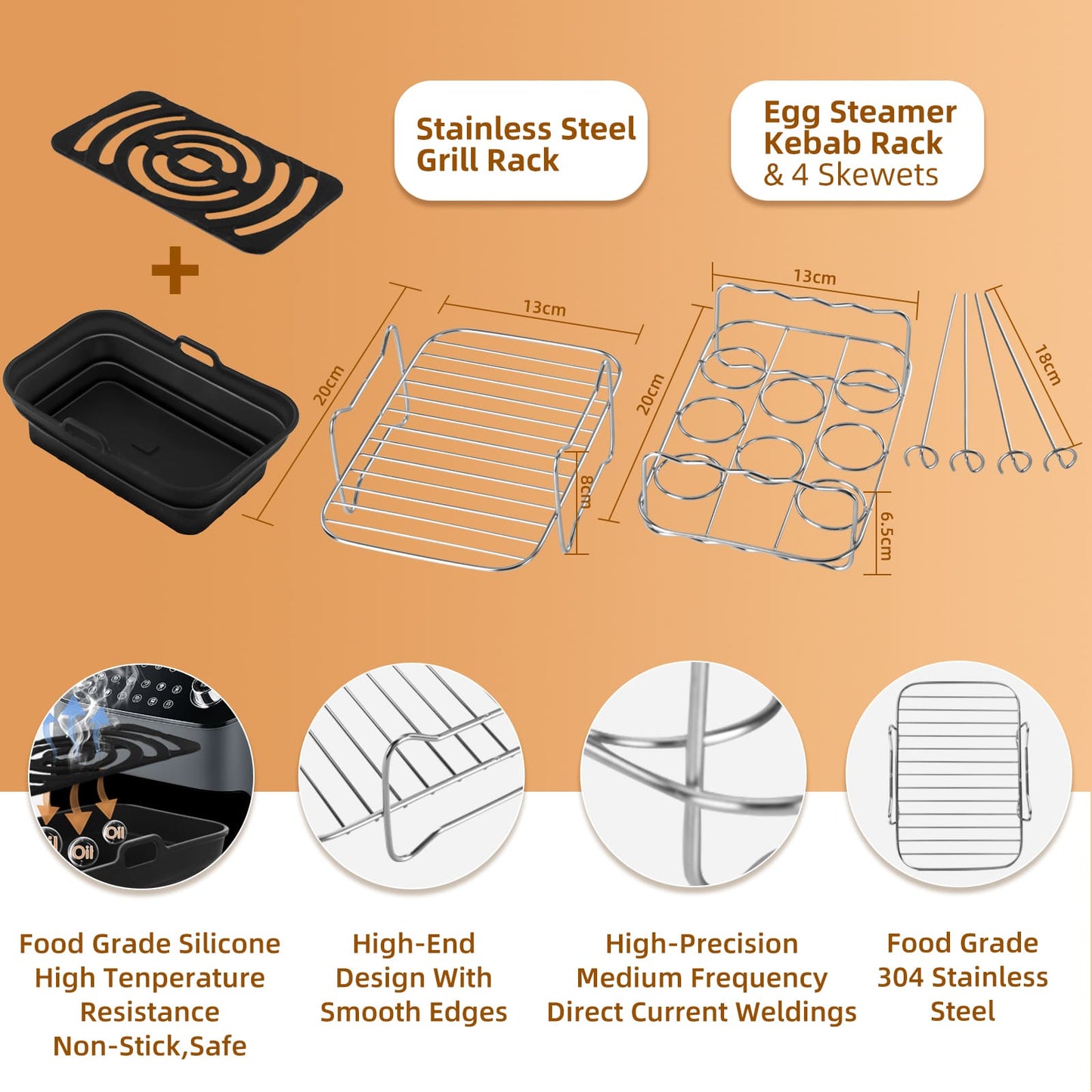 GEEKHOM 8PCS Air Fryer Accessories, for 8” Round, Oven/Microwave