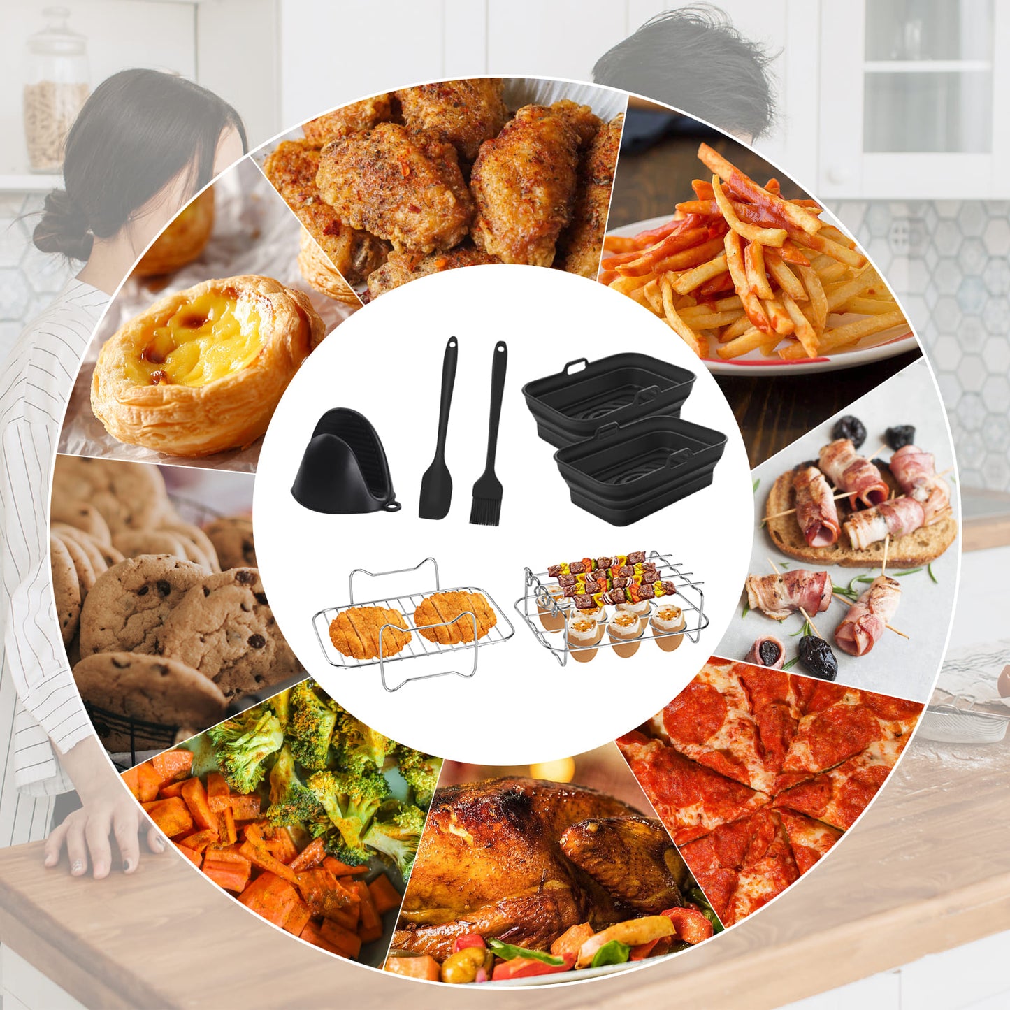 GEEKHOM 8PCS Air Fryer Accessories, for 8” Round, Oven/Microwave