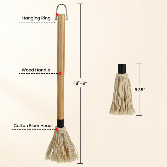 GEEKHOM Grill Basting Mop, Wood Handle, Replacement Heads, 18+14inch