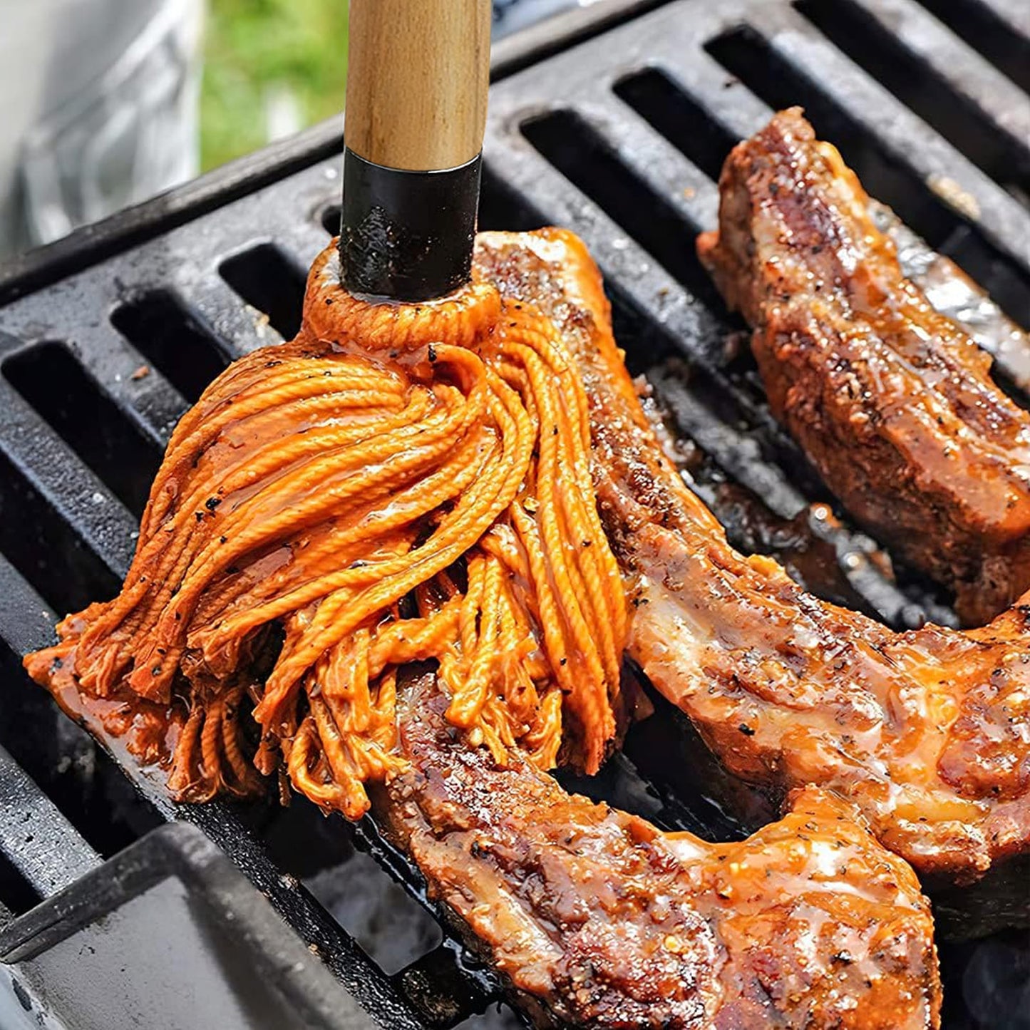 GEEKHOM Grill Basting Mop, Wood Handle, Replacement Heads, 18+14inch