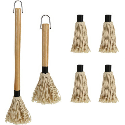 GEEKHOM Grill Basting Mop, Wood Handle, Replacement Heads, 18+14inch