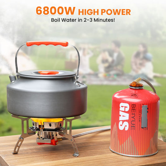 GEEKHOM 6800W Portable Camping Stove, Windproof, Foldable, Propane Adapter, Outdoor Cooking