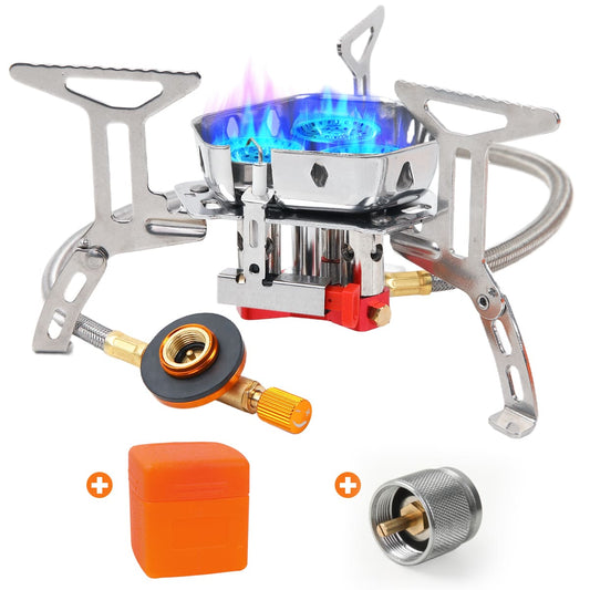 GEEKHOM 6800W Portable Camping Stove, Windproof, Foldable, Propane Adapter, Outdoor Cooking