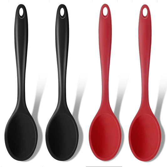 GEEKHOM Silicone Cooking Spoons, 2 Pcs, 11", Heat Resistant, for Cooking, Black