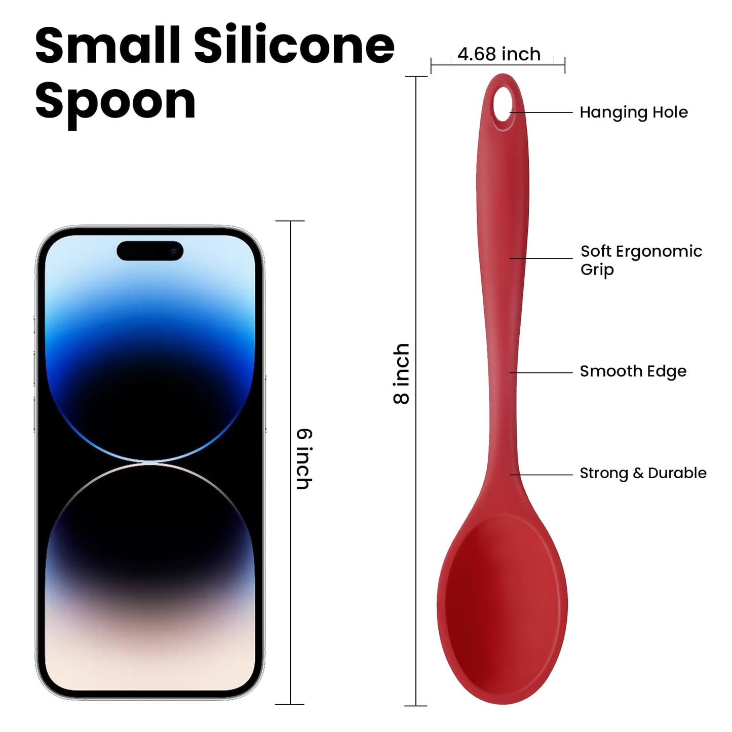 GEEKHOM Silicone Cooking Spoons, 2 Pcs, 11", Heat Resistant, for Cooking, Black
