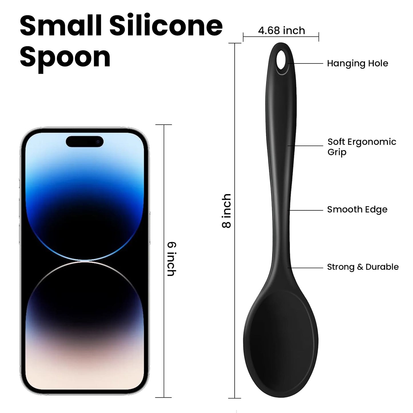 GEEKHOM Silicone Cooking Spoons, 2 Pcs, 11", Heat Resistant, for Cooking, Black