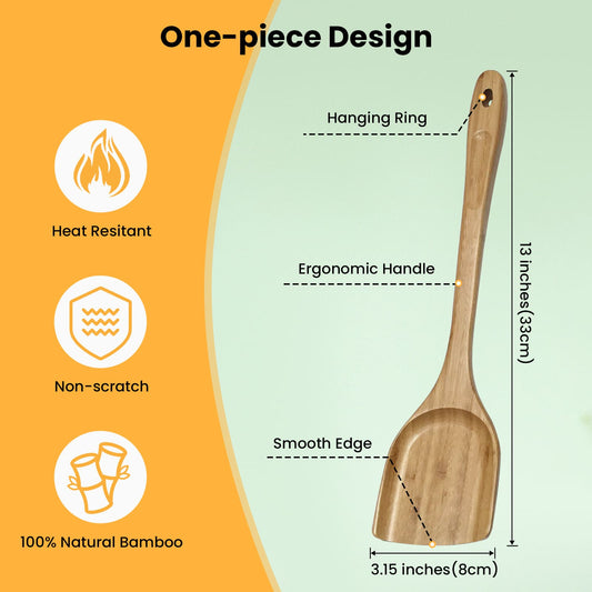 GEEKHOM Bamboo Spatulas, 13 Inch, 2 Pack, for Nonstick Cookware, Cooking Stirring, Flipping