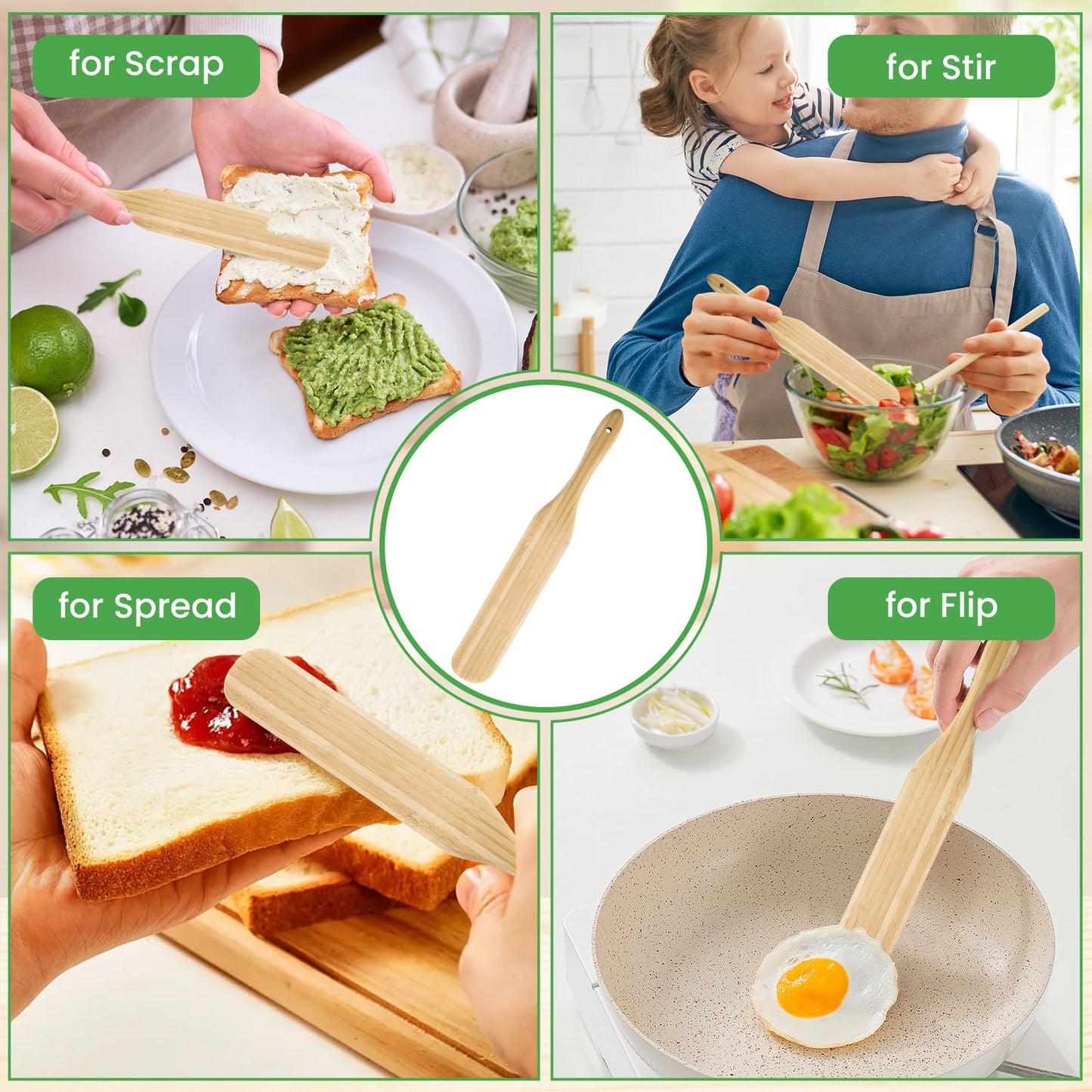 GEEKHOM Bamboo Spatulas, 13 Inch, 2 Pack, Wood Spurtle Set, Wok Turners, for Nonstick Cookware