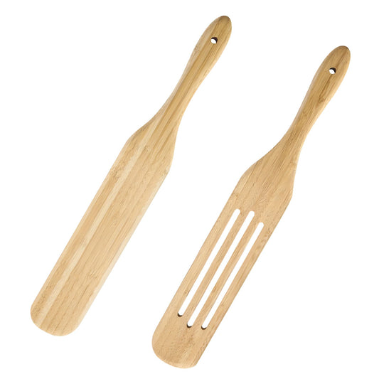 GEEKHOM Bamboo Spatulas, 13 Inch, 2 Pack, Wood Spurtle Set, Wok Turners, for Nonstick Cookware