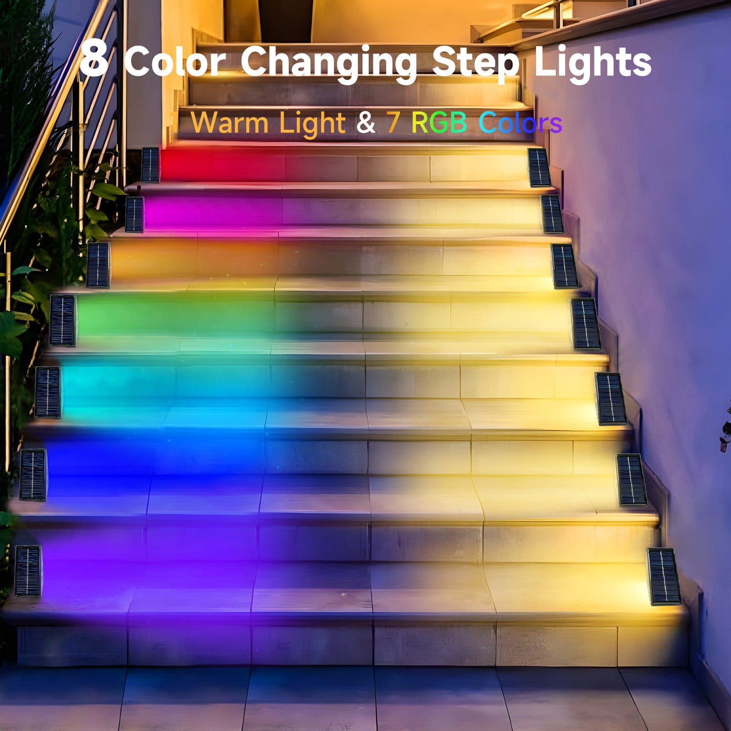 GEEKHOM Solar Step Lights, 12 Pack, Waterproof, Warm White & RGB, Auto-On/Off, for Outdoor