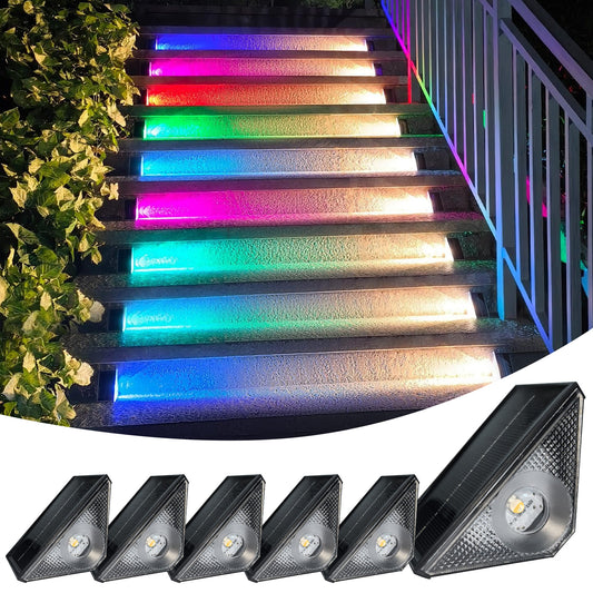 GEEKHOM Solar Step Lights, 12 Pack, Waterproof, Warm White & RGB, Auto-On/Off, for Outdoor