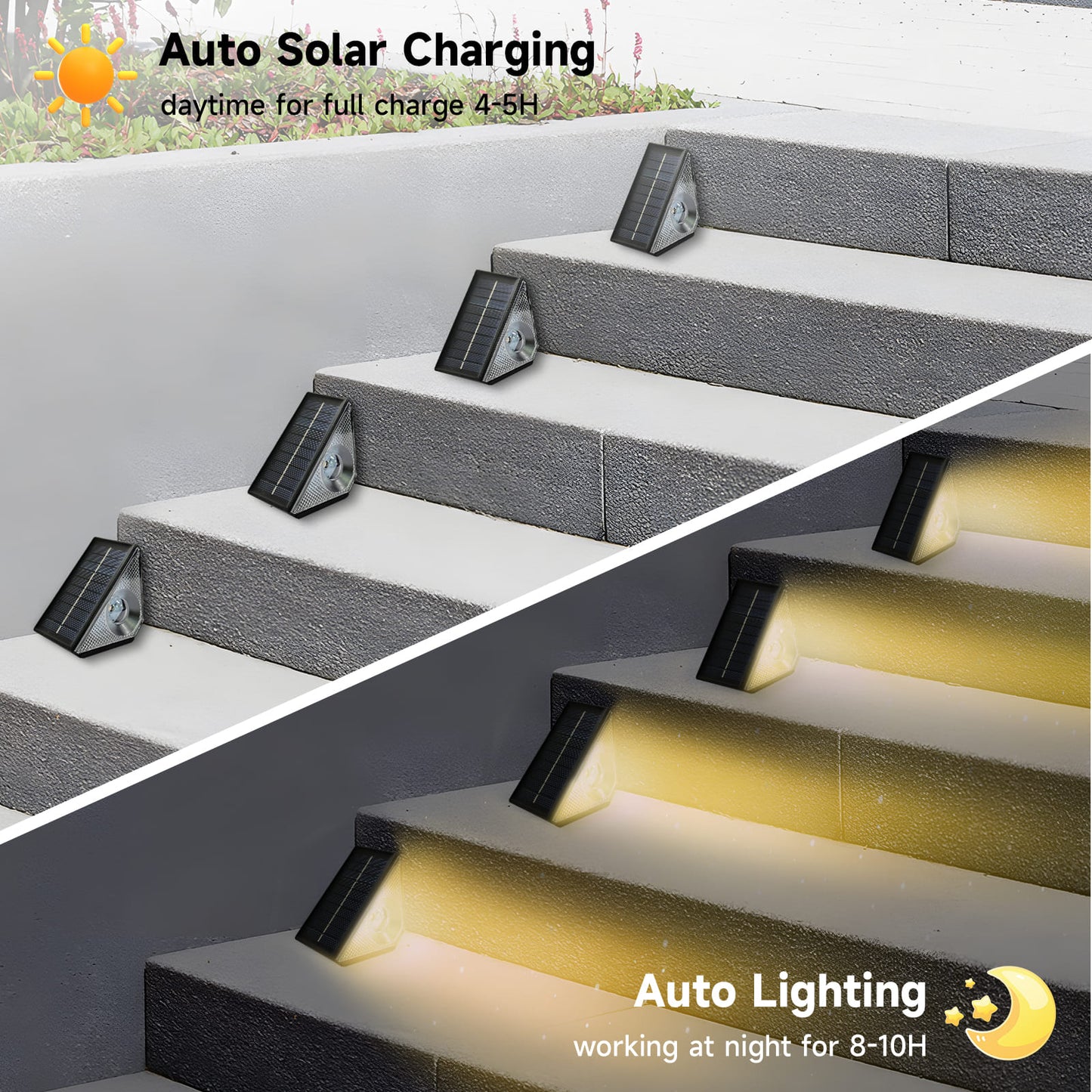 GEEKHOM Solar Step Lights, 12 Pack, Waterproof, Warm White & RGB, Auto-On/Off, for Outdoor