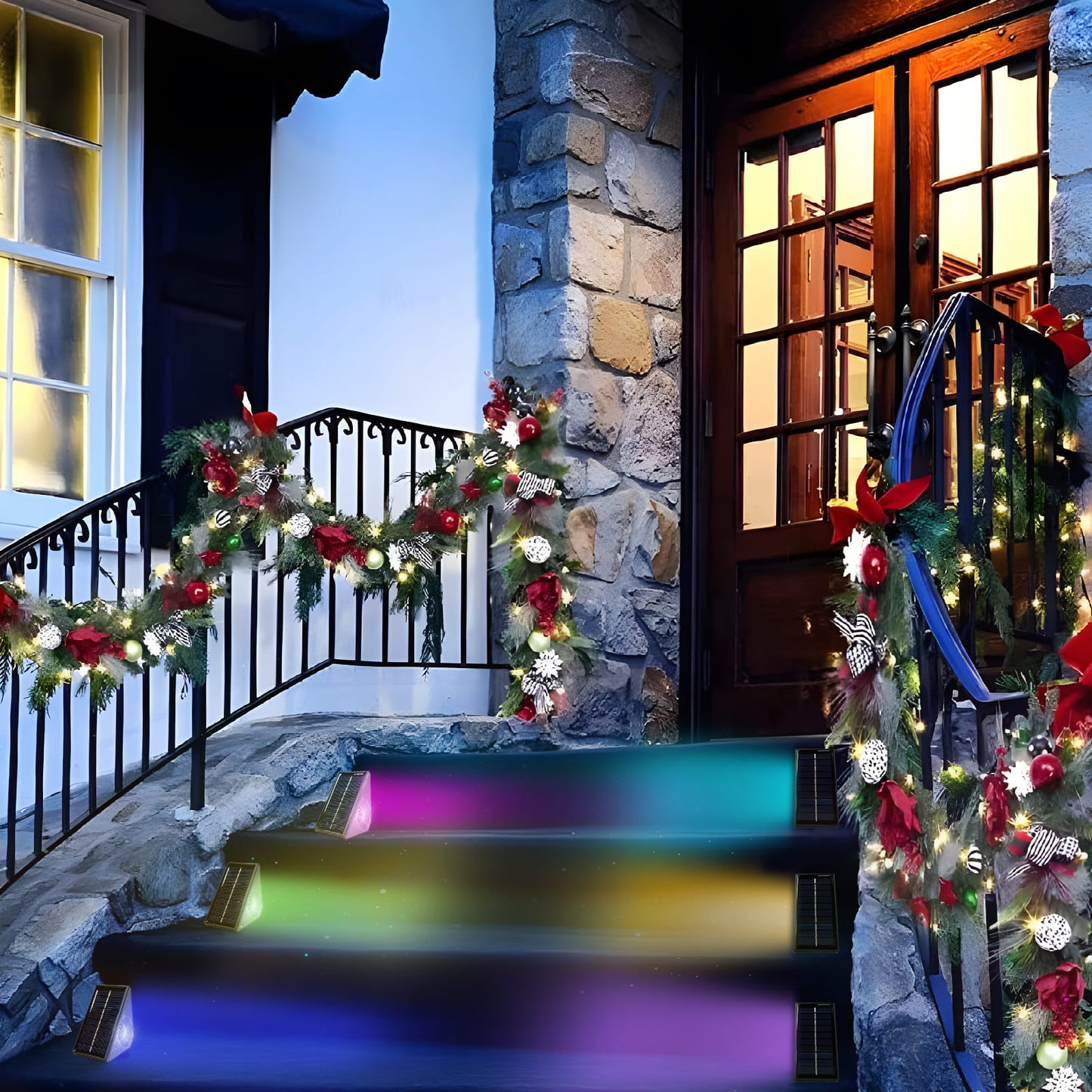 GEEKHOM Solar Step Lights, 12 Pack, Waterproof, Warm White & RGB, Auto-On/Off, for Outdoor