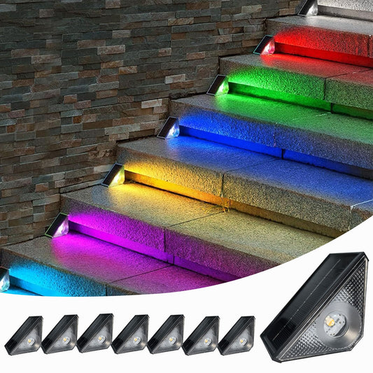 GEEKHOM Solar Step Lights, 12 Pack, Waterproof, Warm White & RGB, Auto-On/Off, for Outdoor