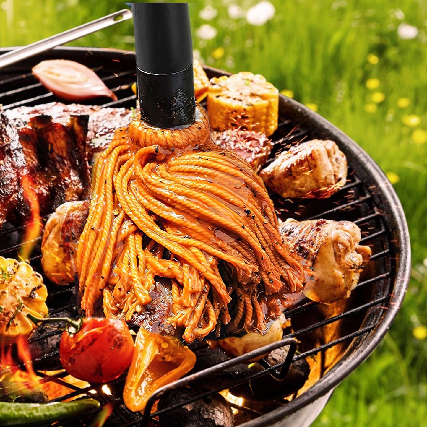 GEEKHOM Grill Basting Mop, Long Wood Handle, Replacement Heads, 18 inch, BBQ Sauce Brush