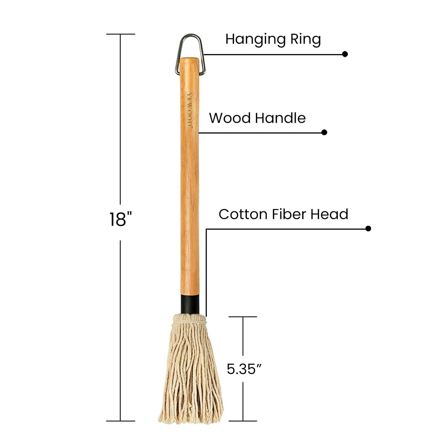 GEEKHOM Grill Basting Mop, Long Wood Handle, Replacement Heads, 18 inch, BBQ Sauce Brush