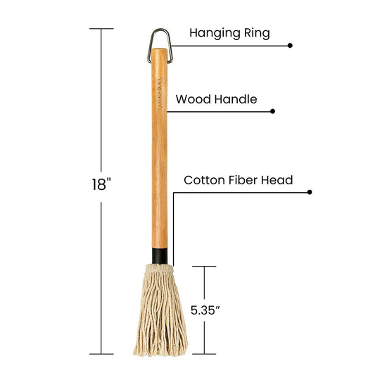 GEEKHOM Grill Basting Mop, Long Wood Handle, Replacement Heads, 18 inch, BBQ Sauce Brush