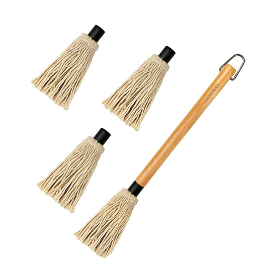 GEEKHOM Grill Basting Mop, Long Wood Handle, Replacement Heads, 18 inch, BBQ Sauce Brush