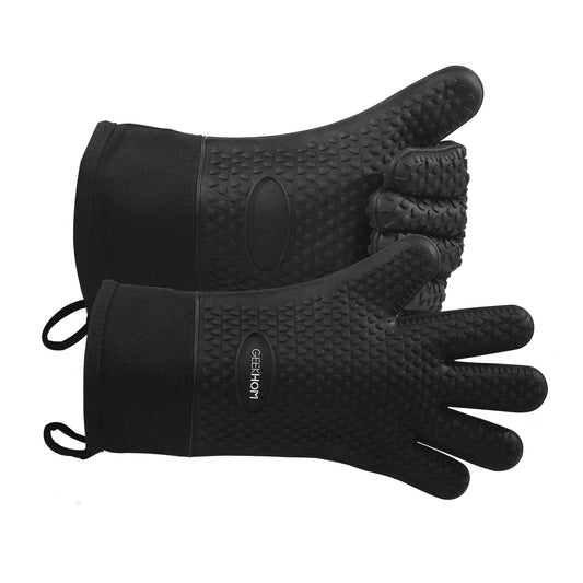 GEEKHOM BBQ Gloves, Heat Resistant, Silicone, Waterproof, Non-Slip, for Cooking