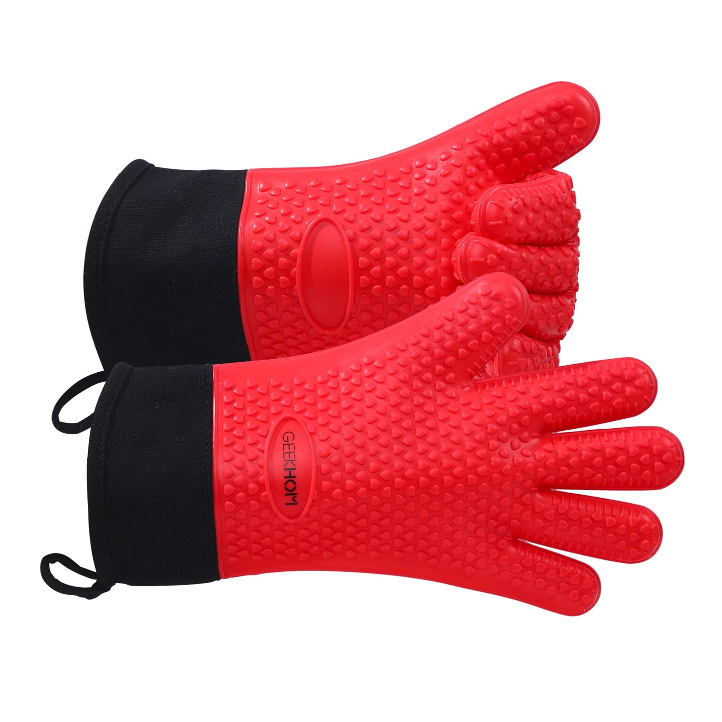 GEEKHOM BBQ Gloves, Heat Resistant, Silicone, Waterproof, Non-Slip, for Cooking
