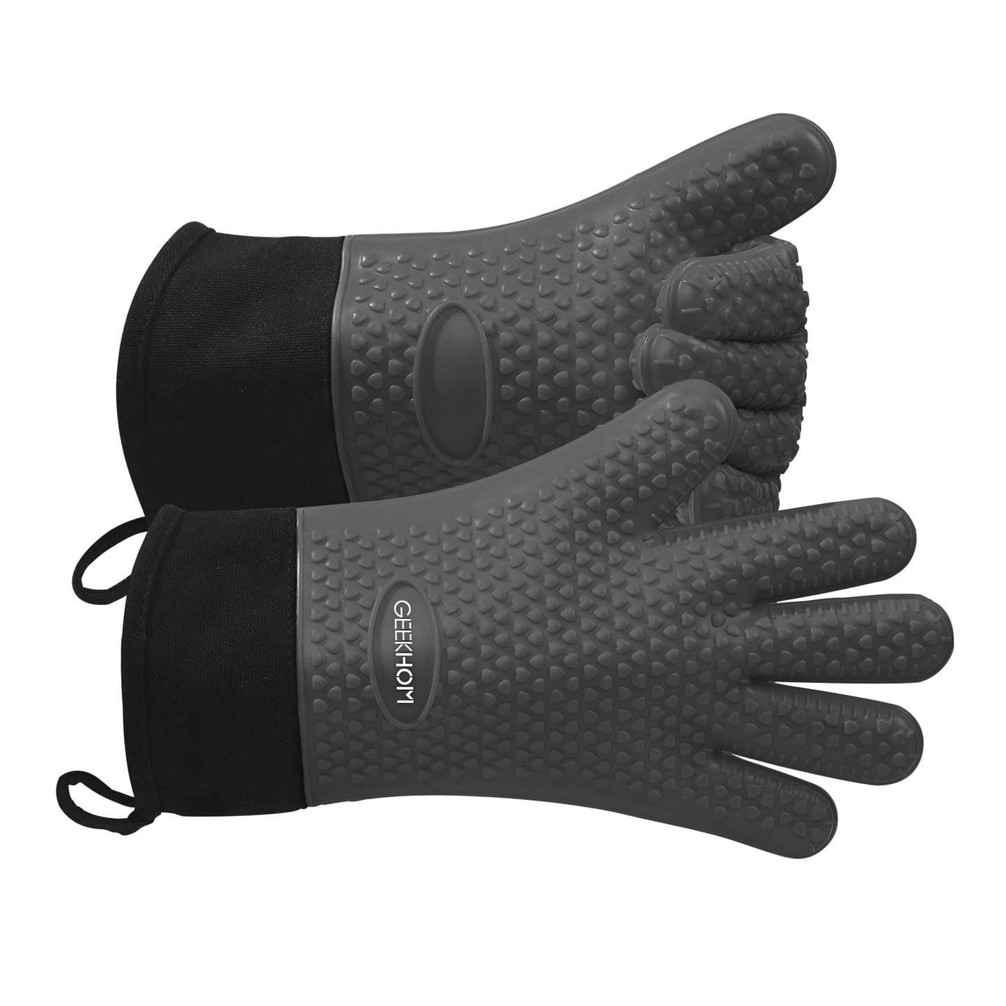 GEEKHOM BBQ Gloves, Heat Resistant, Silicone, Waterproof, Non-Slip, for Cooking