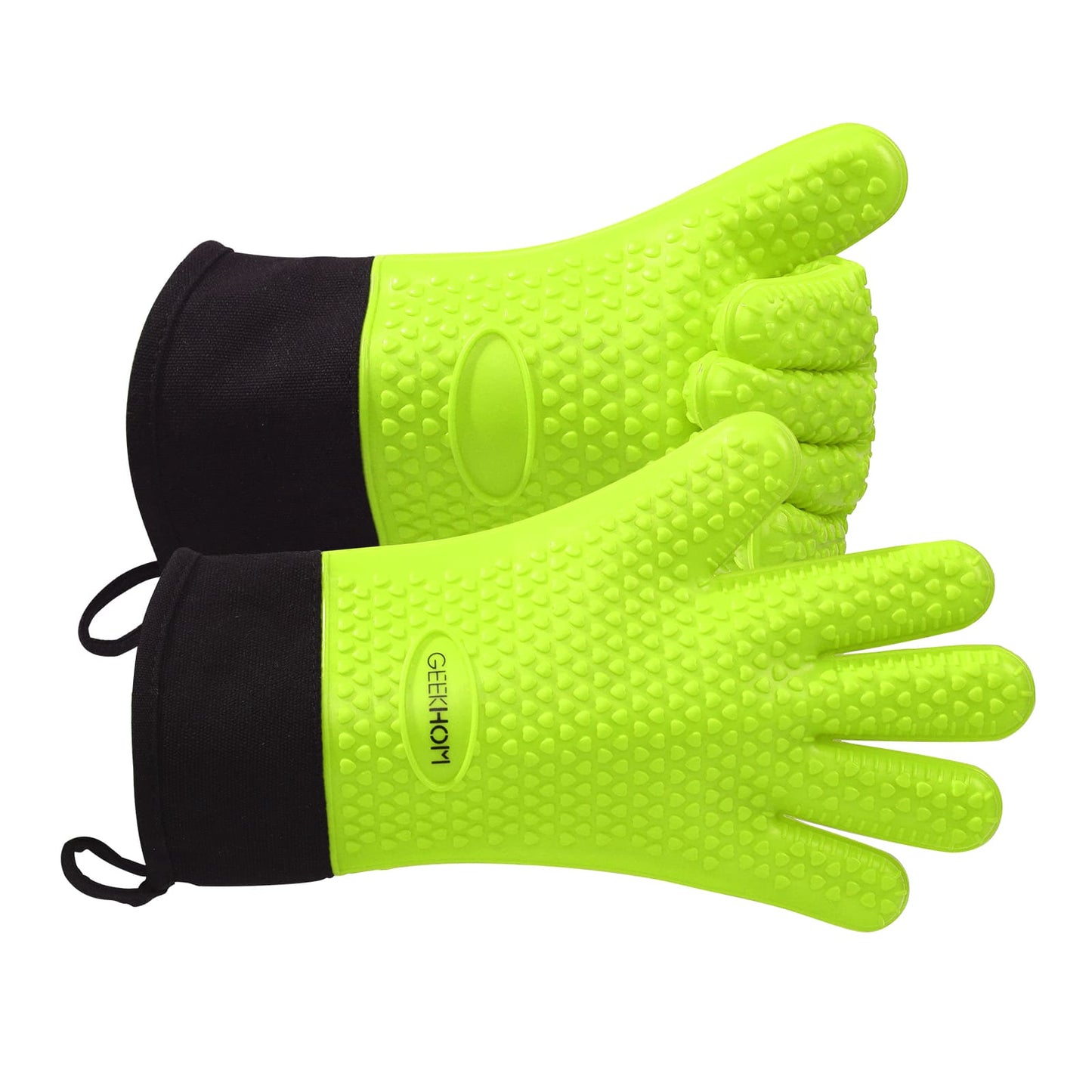 GEEKHOM BBQ Gloves, Heat Resistant, Silicone, Waterproof, Non-Slip, for Cooking