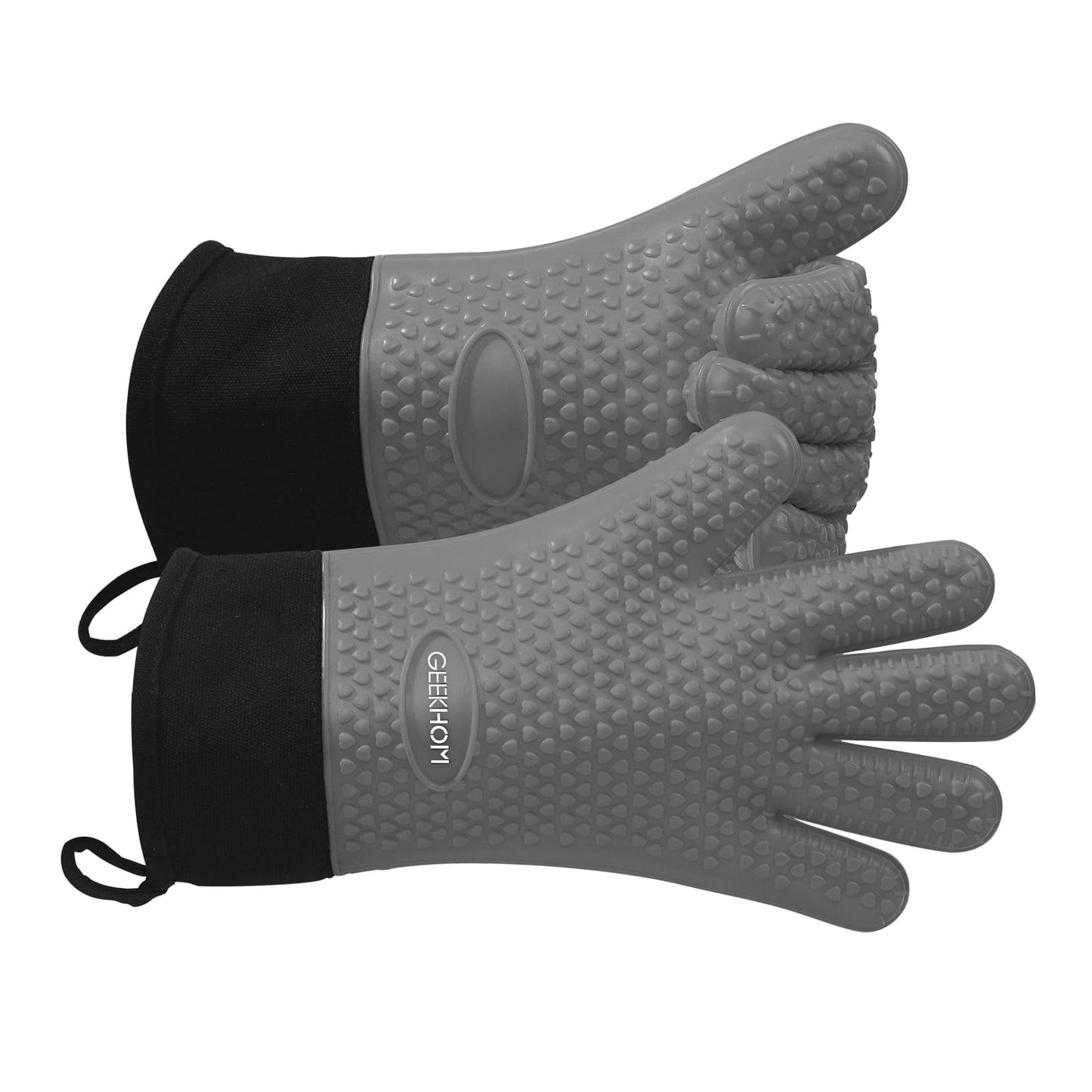 GEEKHOM BBQ Gloves, Heat Resistant, Silicone, Waterproof, Non-Slip, for Cooking
