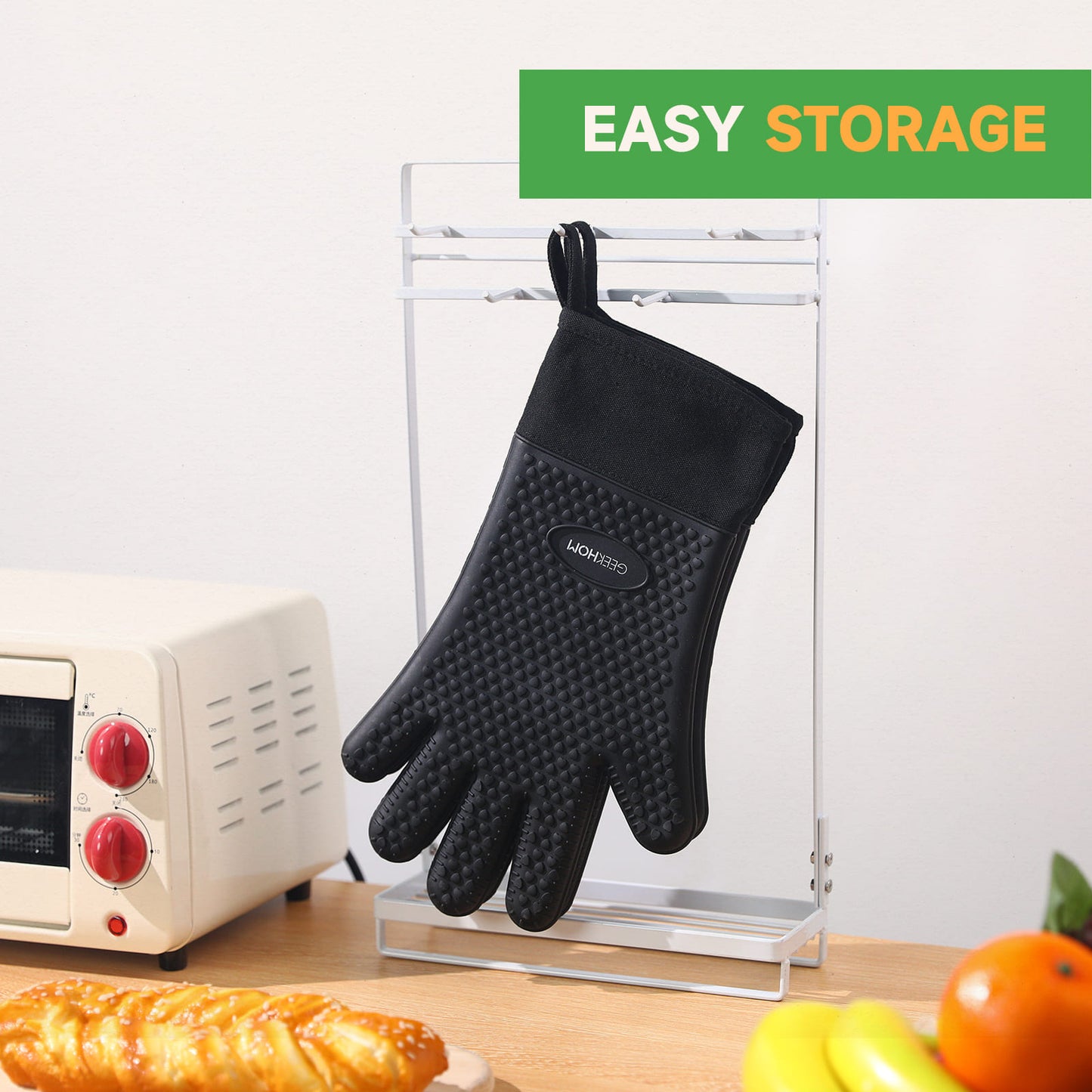 GEEKHOM BBQ Gloves, Heat Resistant, Silicone, Waterproof, Non-Slip, for Cooking