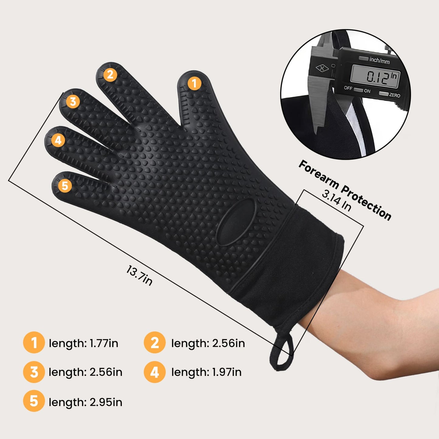 GEEKHOM BBQ Gloves, Heat Resistant, Silicone, Waterproof, Non-Slip, for Cooking