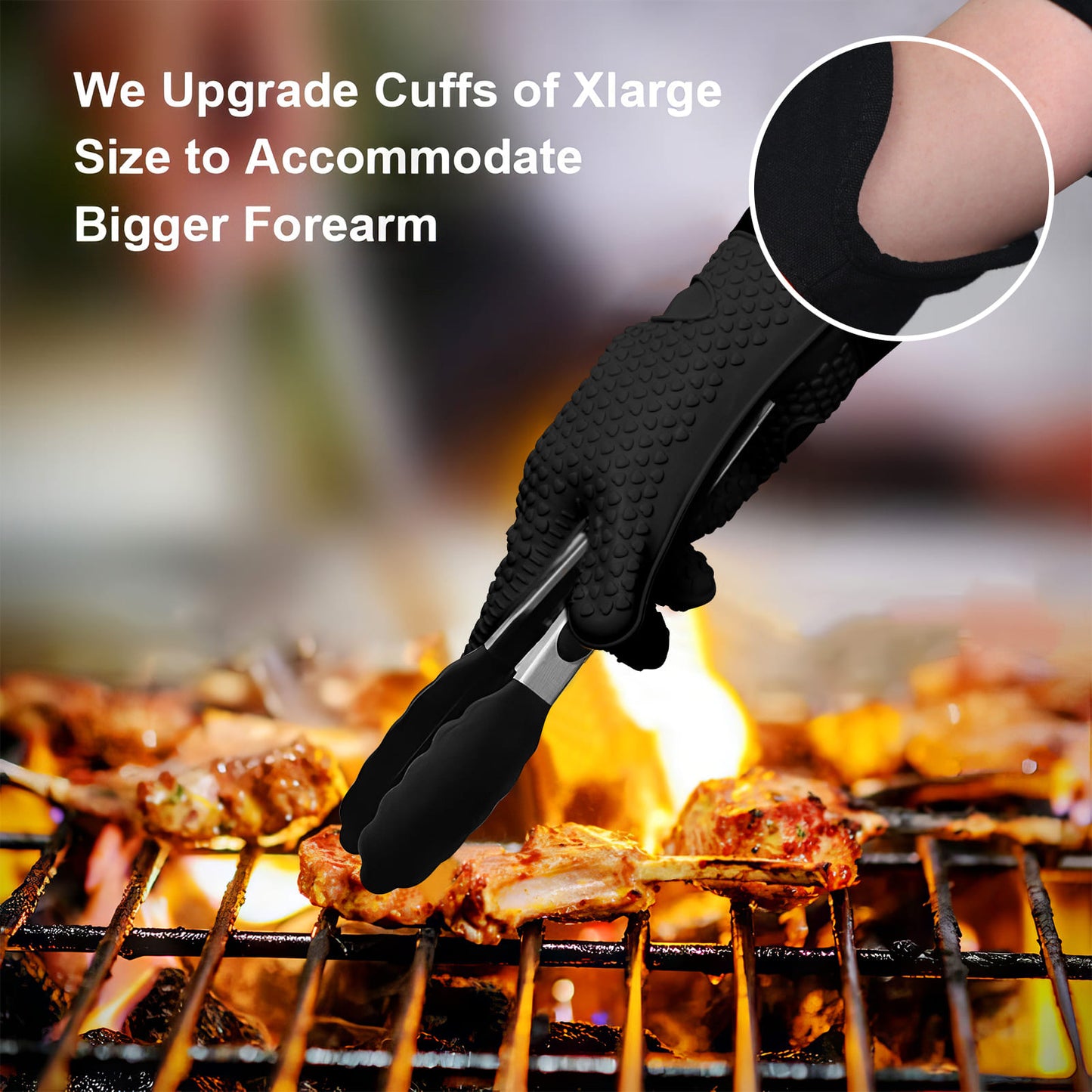 GEEKHOM BBQ Gloves, Heat Resistant, Silicone, Waterproof, Non-Slip, for Cooking