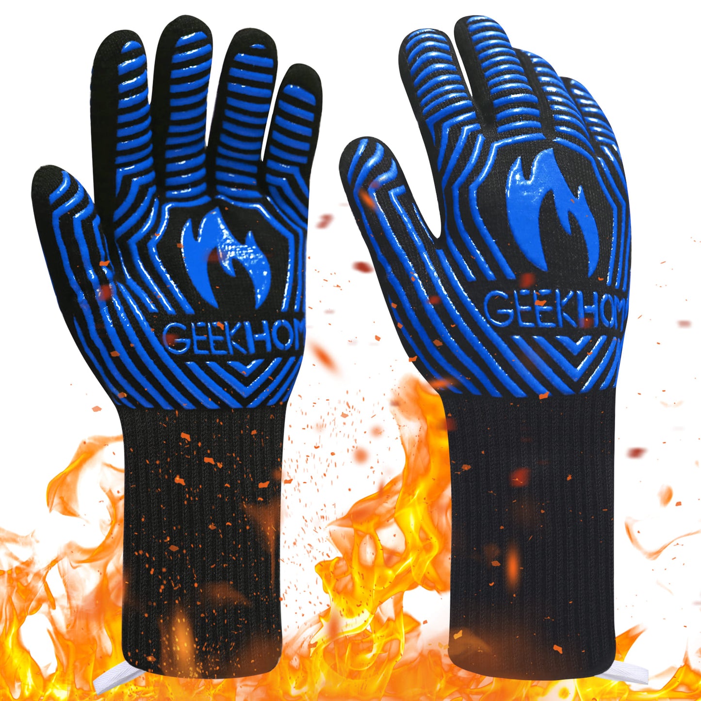 GEEKHOM BBQ Gloves, 1472℉ Heat Resistant, Non-Slip, Kitchen Safe and Bamboo Spatulas