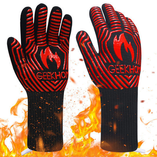 GEEKHOM BBQ Gloves, 1472℉ Heat Resistant, Non-Slip, Kitchen Safe