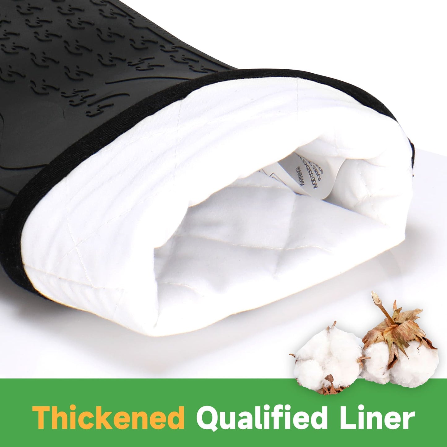 GEEKHOM Oven Mitts Set, Silicone, High Heat Resistant, Extra Long, Non-Slip, Black