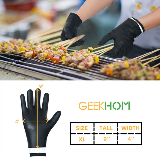 GEEKHOM BBQ Gloves Set, 100PCS, Reusable, Nitrile & Cotton, Heat Resistant
