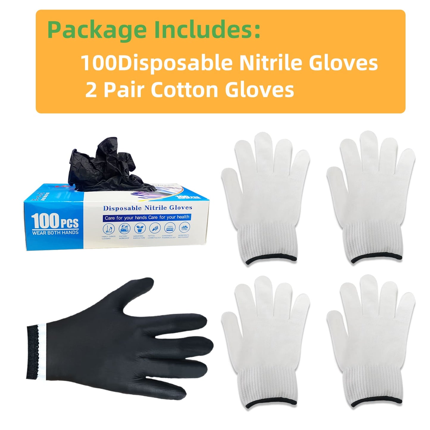 GEEKHOM BBQ Gloves Set, 100PCS, Reusable, Nitrile & Cotton, Heat Resistant