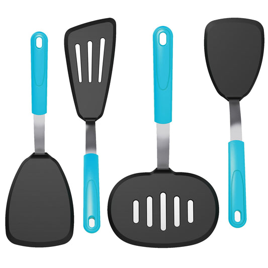 GEEKHOM Silicone Spatula Turner Set, 4pcs, 600°F Heat Resistant, Nonstick, BPA Free, Black