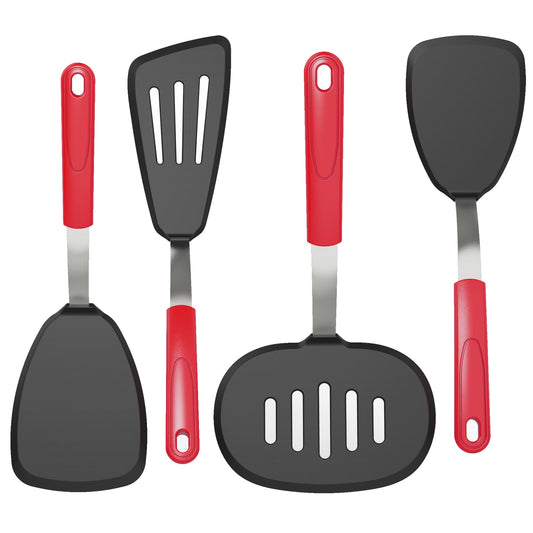 GEEKHOM Silicone Spatula Turner Set, 4pcs, 600°F Heat Resistant, Nonstick, BPA Free, Black
