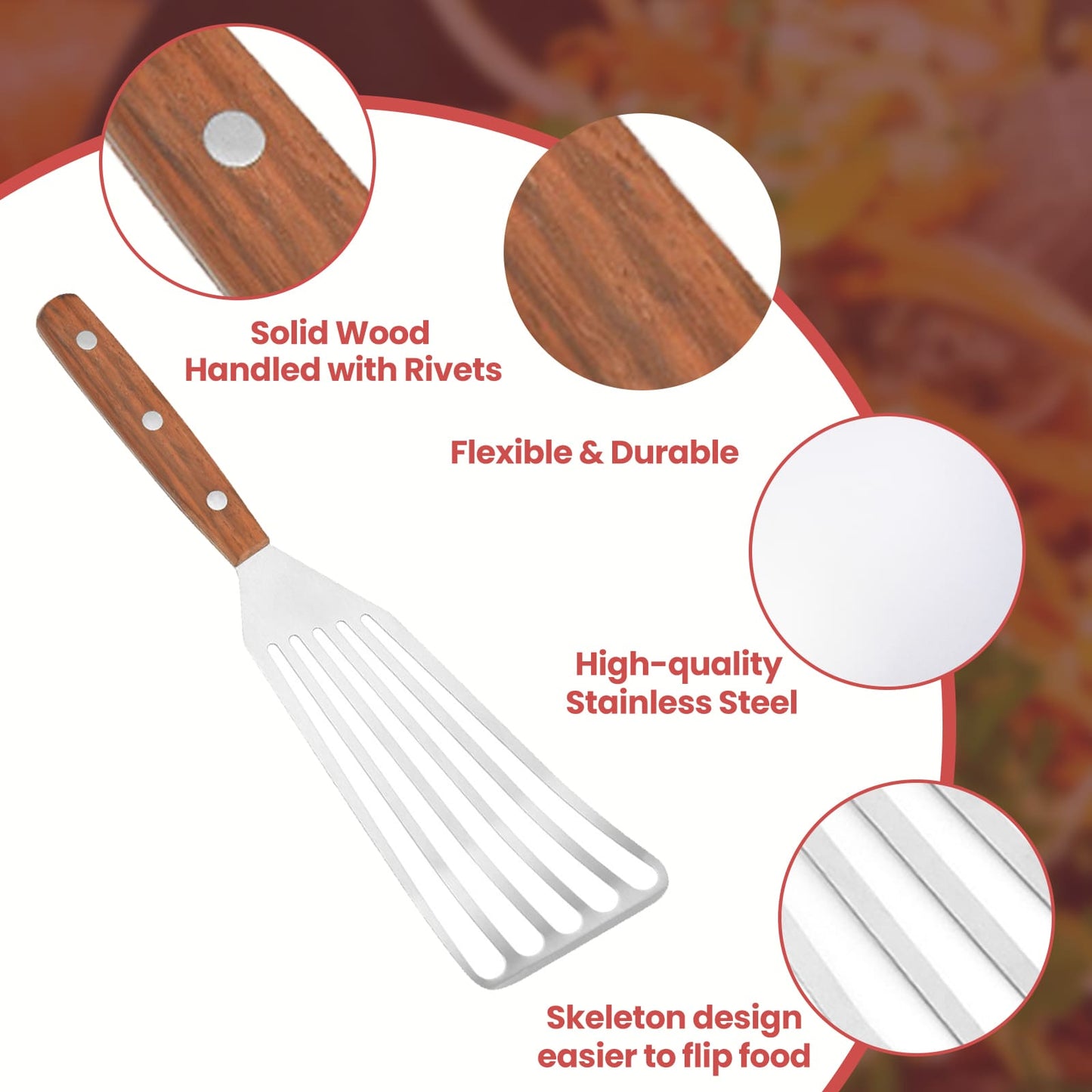 GEEKHOM Fish Spatula Turner, 2 Pack, Stainless Steel, Wood Handle, Non Scratch, for Nonstick Cookware