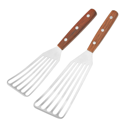 GEEKHOM Fish Spatula Turner, 2 Pack, Stainless Steel, Wood Handle, Non Scratch, for Nonstick Cookware