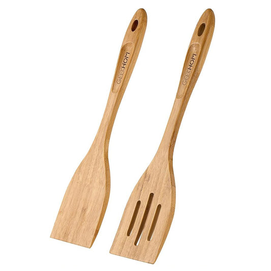 GEEKHOM Bamboo Spatulas, 13 Inch, 2 Pack, for Nonstick, Wok Turners, Pancake Fish Egg