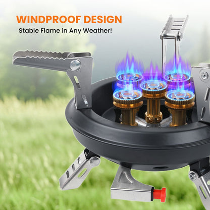 GEEKHOM 16000W Portable Camping Stove, Windproof, Foldable, Propane Adapter, Outdoor Cooking