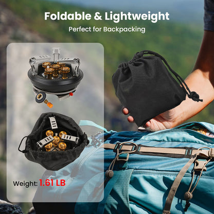 GEEKHOM 16000W Portable Camping Stove, Windproof, Foldable, Propane Adapter, Outdoor Cooking