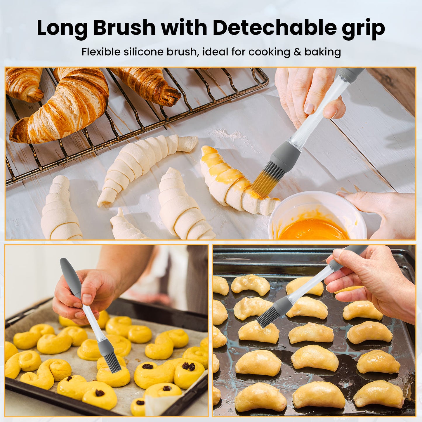 GEEKHOM Silicone Basting Brushes Set, Heat Resistant, for BBQ, Baking, 4 Pack, Black
