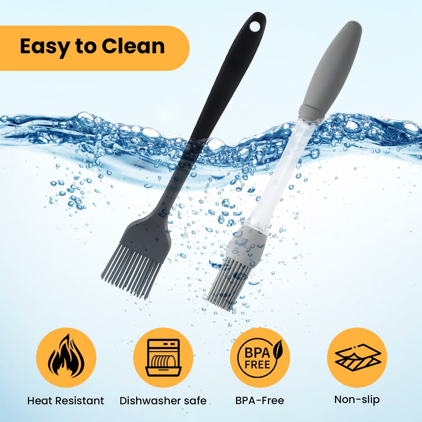 GEEKHOM Silicone Basting Brushes Set, Heat Resistant, for BBQ, Baking, 4 Pack, Black
