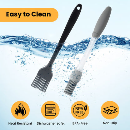 GEEKHOM Silicone Basting Brushes Set, Heat Resistant, for BBQ, Baking, 4 Pack, Black