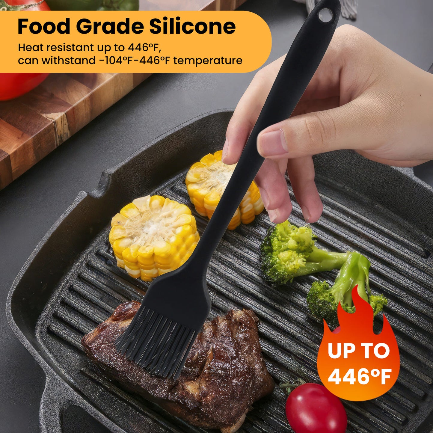 GEEKHOM Silicone Basting Brushes Set, Heat Resistant, for BBQ, Baking, 4 Pack, Black